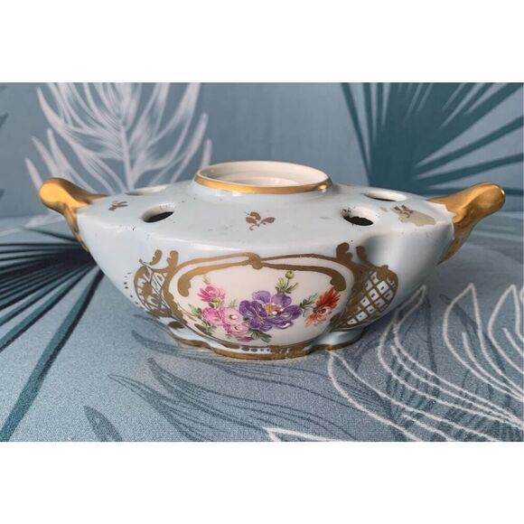 VINTAGE Limoges Hand Painted gold floral Inkwell & Pen Holder NO LID - Picture 4 of 9